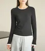 Camiseta de Mousse de Bambú para Mujer, Falsa de Dos Piezas, Bloques de Color, Manga Larga, Cuello Redondo, Camiseta Básica Superior, Ropa Nueva para Mujer Primavera y Otoño