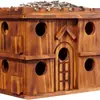 Conjunto de Casa de Pássaros de Madeira para Exterior - Casa de Pássaros Grande com 9 Compartimentos, Madeira de Pinus Carbonizada com Acabamento Antigo