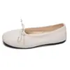 Zapatos de ballet planos casuales retro estilo francés con lazo, de piel genuina, con correa elástica brillante, zapatos planos simples para mujer tipo abuela