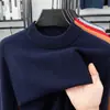 100% lana pura, cuello semi-alto, suéter de lana grueso para hombre, nueva colección otoño/invierno 2026, suéter de punto casual y cálido