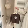 Camiseta de Color Café con Estampado de Perrito para Bebés y Niños Pequeños, Manga Larga, Suave, Amigable con la Piel, Capa Base para Primavera y Otoño, Suéter para Niños y Niñas