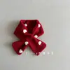 Cachecol Cruzado Tricotado Vermelho de Ano Novo e Natal para Crianças e Bebês Meninas, Cachecol Quente de Lã em Anel com Laço Fofo