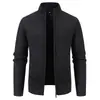 Cárdigan Grueso de Punto para Hombre con Cuello Alto y Cremallera Otoño Invierno Plus Terciopelo Espesado Abrigo Suéter Casual de Negocios Top Cálido
