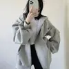 Sudadera cárdigan de color liso, forrada de polar para otoño/invierno, estilo retro americano, corte relajado, con capucha, top holgado, prenda base