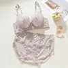 Conjunto de Lencería con Encaje Francés y Pestañas para Mujer Taza de Cristal Ultradelgada para Busto Grande Minimización Anti-caída Sujetador con Aros Suaves de Reúne