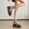 Sapatos Peludos Quentes de Veludo Estilo Preppy 4,5cm Inverno 2025 Novo Bico Redondo Solado Grosso Slip-On Sapatos Birkenstock para Mulheres