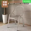 Cadeira de aço inoxidável 304 extra espessa com encosto, cadeira de varanda, cadeira de praia com apoio de braço para casa, cadeira simples para pátio externo