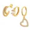 Pendientes Colgantes de Corazón Geométricos Cuadrados de Cristal de Zirconia Incrustados, Pendientes de Anillo Irregulares Completamente Diamantados para Mujer, Transfronterizos Europeos y Americanos