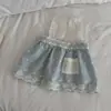 Vestido de primavera y otoño para bebé estilo INS con cuello de volante, mangas largas con corte, bordado de encaje a cuadros y vestido superpuesto de tirantes para niñas