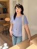 Camiseta Básica de Waffle de Manga Corta Sencilla Talla Plus para Mujer, Nuevo Estilo Primavera con Dobladillo Curvo, Top Adelgazante 132069