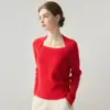 Suéter de cachemira para mujer, nuevo estilo otoño/invierno, color liso, cuello cuadrado, jersey de punto, corte ajustado, adecuado como capa interior o capa base