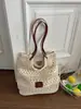 Bolso de Paja Tejida Hueco Estilo Vacaciones Artístico para Mujer, Bolso Tejido Estilo Perezoso de Playa de Verano para Viajes, Bolso de Hombro de Gran Capacidad para el Trabajo
