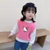 Camiseta de Manga Comprida Falsa de Duas Peças Primavera e Outono 2025 para Meninas, Moletom, Camiseta Básica, Estilo Ins Infantil para Bebês e Crianças