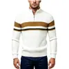 Suéter de media cremallera para hombre para comercio exterior, otoño e invierno 2026, cuello alto, bloques de color a rayas, camiseta base de punto casual moderna para hombre