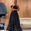 2024 Novo Outono Europeu e Americano Amazon Bordado Saia Longa Vestido Decote Halter Sem Costas Vestido com Fenda
