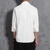 Camiseta Retro de Algodão e Linho Estilo Chinês Gola V Linho Hanfu Verão Sete-mangas Moda Solta Tamanho Grande Moda Meia-manga Masculino
