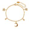 Pulseira Estilo Coreano Ins Nicho Senso de Design Estrela Lua Zircônia Colorida Aço Titânio Moda Personalidade Combina com Tudo Pulseira Banhada a Ouro