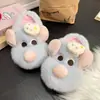 Nuevas Pantuflas de Felpa de Ratón Lindo de Dibujos Animados para Otoño/Invierno 2026 con Forro de Felpa, Cálidas, Cómodas, Versátiles, Adecuadas para Uso en Exteriores, Pantuflas para Mujer