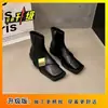 Botas Pretas Quadradas Baixas Estilo Britânico Martin para Mulheres, Novo Modelo 2026, Botas Curtas Estilo Francês Retrô para Primavera, Outono e Inverno