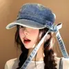 Chapéu Jeans Vintage com Laço para Equitação Feminino, Chapéu Plano de Bico de Pato Estilo Japonês Diário de Alta Qualidade para Circunferências de Cabeça Grandes, Boina