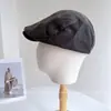Gorra de Invierno y Otoño para Mujer, Gorra Plana de Estilo Wasteland, Gorra de Newsboy, Sombrero de Moda, Cuero PU Lavado y Desgastado de Fibra Super
