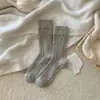 Calcetines de Lana Otoño e Invierno para Mujer, Estilo Japonés, Calcetines Retro Simples de Color Sólido de Media Pantorrilla, Calcetines Grises Gruesos Calientes Arrugados para Mujer