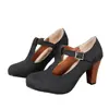 Zapatos de tacón alto de un solo color de talla grande estilo europeo y americano con hebilla de comercio exterior para mujer, punta redonda, tacón grueso, zapatos de tacón de moda, deseo