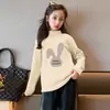 Y2408# camisa interior de terciopelo alemán de cuello alto y manga larga para otoño e invierno de niñas, nueva versión coreana infantil, abrigo informal cálido Joker