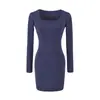Vestido Bodycon Manga Longa Simples Curva Leve Estilo Desejo Puro Outono Nova Moda Cintura Marcada Emagrecedor Saia Curta Hot Girl