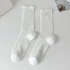 Calcetines Grises Estilo Ballet Miu para Mujer, Calcetines Finos de Media Pantorrilla para Primavera y Verano con Bordes Fruncidos, Combinados con Calcetines Slouch Estilo Mary Jane para Mujer