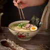 Louça de Cerâmica de Alto Acabamento com Cor Sob Esmalte Estilo Japonês - Tigela para Sopa, Tigela para Macarrão Instantâneo, Tigela Cônica, Tigela para Ramen, Tigela Doméstica, Tigela Grande para Dormitório