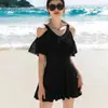 Traje de baño de una pieza con tiras para mujer, estilo puro y elegante, adelgazante y disimulador, versión coreana para chicas jóvenes, adecuado para aguas termales y playa, de manga corta