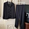 Pijama de Seda Helada Nuevo Otoño 2026 para Mujer, Sencillo Color Sólido Manga Larga Pantalón Largo, Transpirable con Encaje Hueco Set de Ropa para el Hogar
