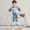 Pijama de una pieza para niño, conjunto de verano para aire acondicionado, saco de dormir de algodón puro de manga corta, manta anti-patadas, pijama de niño pequeño, conjunto de una pieza para niños