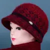 Sombreros para mujeres de mediana edad y mayores, otoño e invierno, para madres, forrados de polar, cálidos, sombreros de lana tejidos, para señoras mayores, de pelo de conejo, de ala ancha, sombreros de algodón