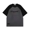 Fabricante Original Cor de Verão Color Block Masculina Solta Estilo Americano Tendência Camurça Retrô Casual Raglan Manga Meia Camiseta