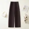 Pantalones marrones de pierna ancha para mujer, nueva colección otoño 2026, de cintura alta, adelgazantes, casuales y de corte relajado, adecuados para figuras petite, con un diseño de pierna suelta y curvada.