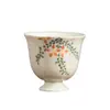 Porcelana de Jade de Gordura de Cordeiro de Dehua com Pintura Manual Floral Taça de Pé Alto Taça de Mestre Conjunto Exquisito de Chá Gongfu Taça de Degustação Taça Única Presente Feminino