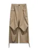 Pantalones cargo de paracaidista retro estilo japonés Nanxia con cordón en el bolsillo para hombre, pantalones casuales funcionales para exteriores de pierna recta y pierna ancha