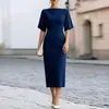 2026 Moda Feminina Europeia e Americana Transfronteiriça Verão Novo Estilo Elegante e Estiloso Cor Sólida Slim Fit Vestido Ombro a Ombro