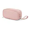 Bolsa de maquillaje impermeable de PU con múltiples compartimentos, bolsa de almacenamiento de brochas de doble capa, bolsa de tocador portátil de gran capacidad para viajes, de fábrica transfronteriza