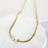 Moda de verão europeia e americana, fofo, estilo doce, temperamento, concha de aço inoxidável, pingente de borboleta, conjunto de colar, pulseira e brinco