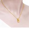 Pingente Entrelaçado de Ouro Puro 999 Geométrico Anel Duplo Fivela Pingente Corrente Clavicular de Ouro Rígido 3D Feminino Entrega para Presente