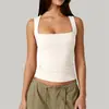 Nuevo top de tirantes anchos de cuello cuadrado estilo europeo y americano para yoga, alta elasticidad, transpirable, corte ajustado, adecuado para fitness, correr y deportes al aire libre para mujer
