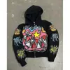 Outono e Inverno Street Wear Europeu e Americano Retro Street Hip-Hop Estampa de Padrão Estilo Igual para Homens e Mulheres Y2K Gótico Punk Moletom