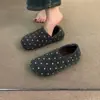 Mocasines de Fieltro con Lunares Retro Más Terciopelo Mujer 2026 Nuevo Otoño Invierno Zapatos Cálidos de Felpa Sin Cordones Birkenstock Zapatos de Algodón