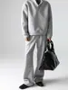 Moletom com Capuz e Gola Alta Patchwork Xadrez Falso de Peça Dupla Pesado para Homens, Jaqueta Casual Tendência Estilo Americano Cleanfit de Outono