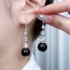 Sansheng TikTok Vintage Imitación Perla Negra Pendiente Distintivo Elegante Diamante Larga Perla Gancho de Oreja