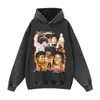 Moletom Pulôver Oversized Estilo de Rua Americano, Tamanho Grande Estampa de Cantor Floral com Capuz Algodão Puro Gola Redonda Caimento Solto