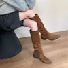 Nuevas Botas Largas Retro para Mujer Otoño/Invierno 2026, Estilo Vaquero, de Gamuza, hasta la Rodilla, con Tacón Grueso, Botas de Monta